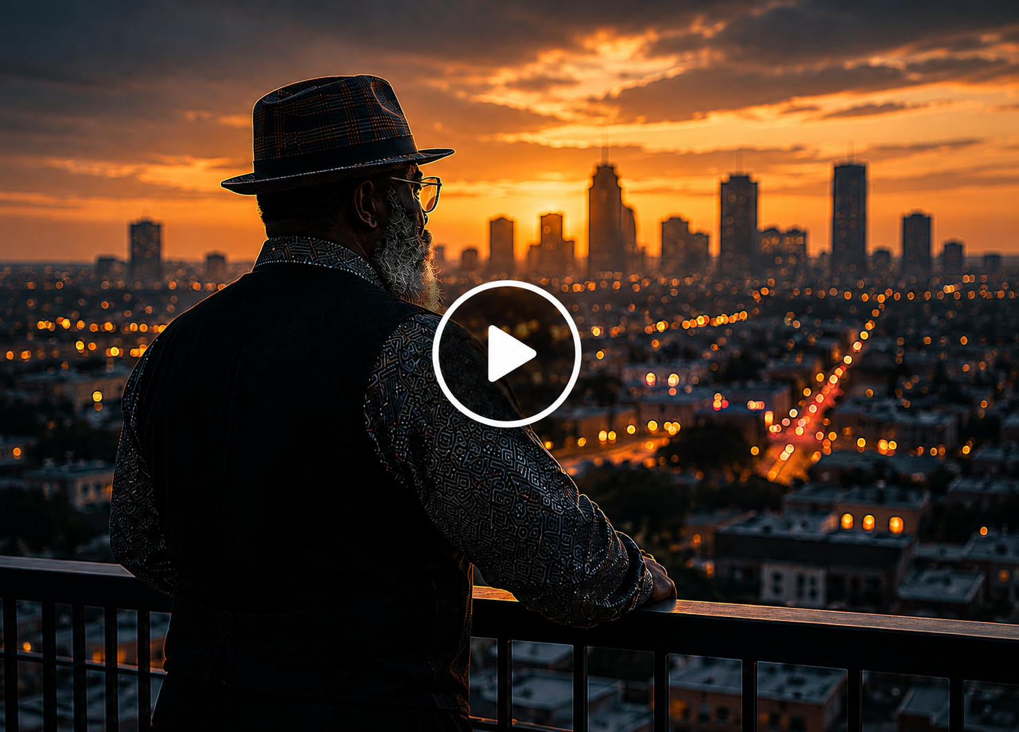 Robert Lilly overlooking the city at sunset